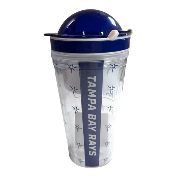 Tampa Bay Rays BPA-Free Plastic Tumbler With Baseball Hat Helmet Lid Promo New - Picture 1 of 5